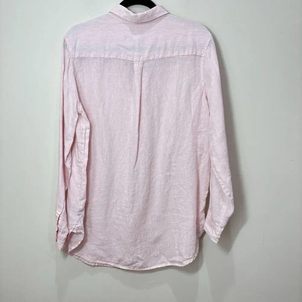 Gap 100% Linen Henley Top Women L Pastel Pink Popover Coastal Beach Resort
